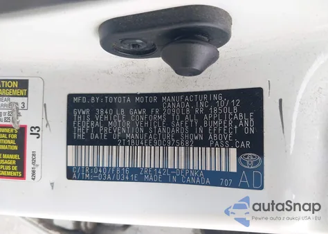 2013 Toyota Corolla Le from USA, damaged, VIN 2T1BU4EE9DC975682